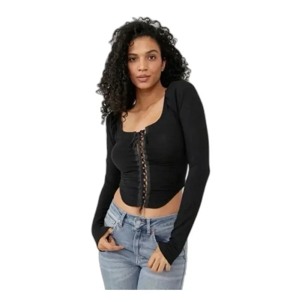 Free People Willow Reversible Crop Top Sz Large Whimsy Goth Renaissance Corset